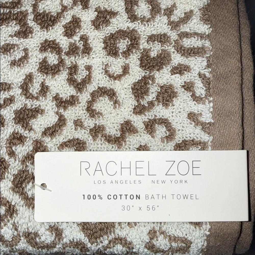 NWT Rachel Zoe 8 Piece 100% Cotton Bath Towel Set Brown Leopard Animal Print